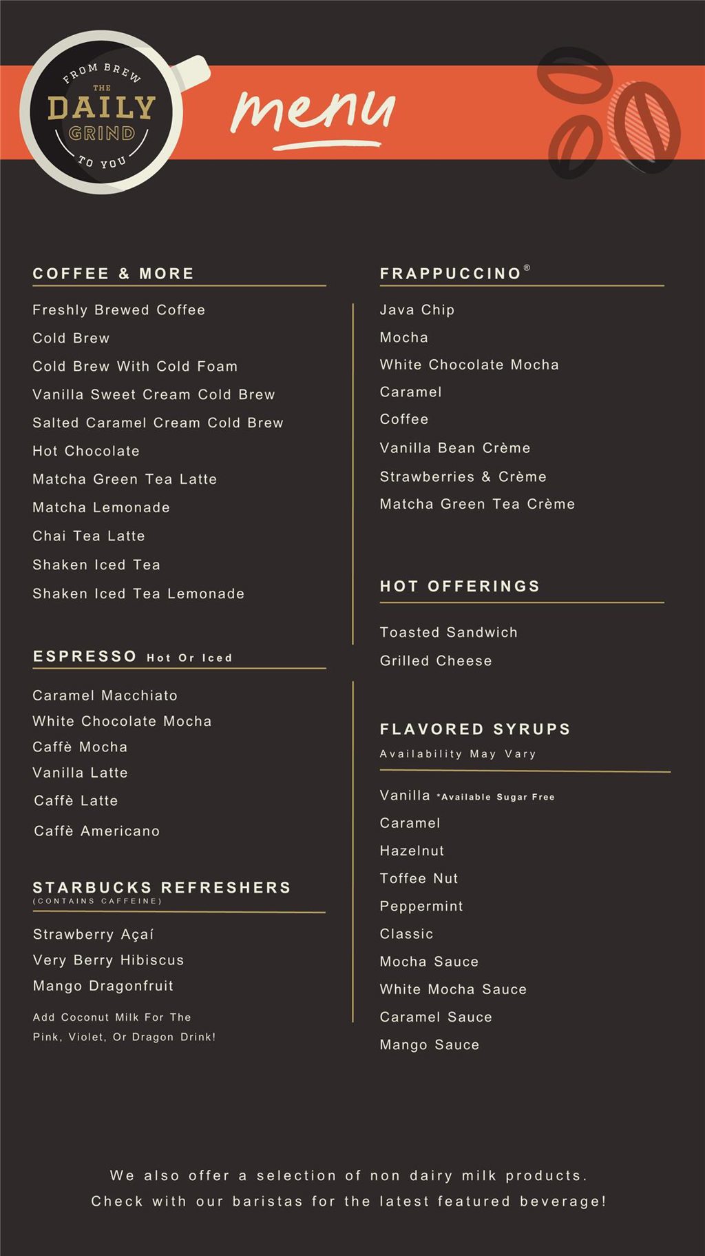 The Daily Grind Menu